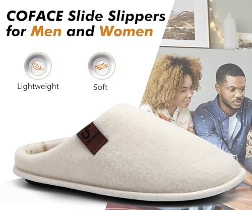 Image of COFACE Unisex Mens Womens Cozy Memory Foam Scuff Slippers Casual Slip On Warm House Shoes Indoor /Outdoor Felt Sandal Slippers Size 4-15