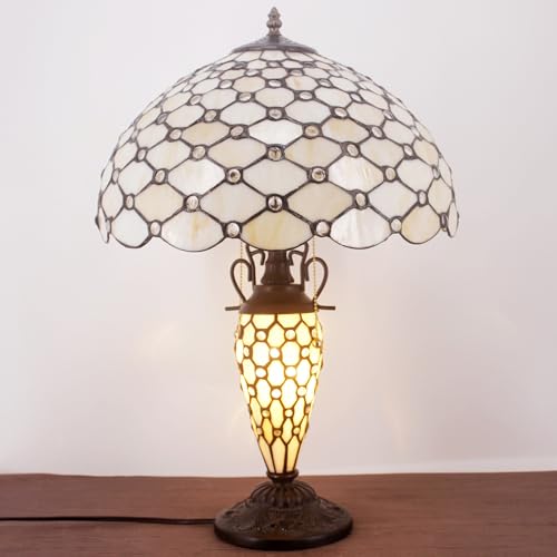 Image of WERFACTORY Tiffany Lamp Cream Stained Glass Mather-Daughter Vase Table Lamp