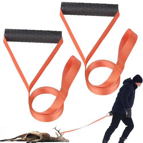 Carvoriy - 2 Pcs Deer Drag Rope, Orange Deer Drag Harness Heavy Duty Deer Draging Strap with Non-Slip Handle, 1700lbs Load-Bearing Deer Drag and Harness Hunting Gear Accessories for Men Women Hunter