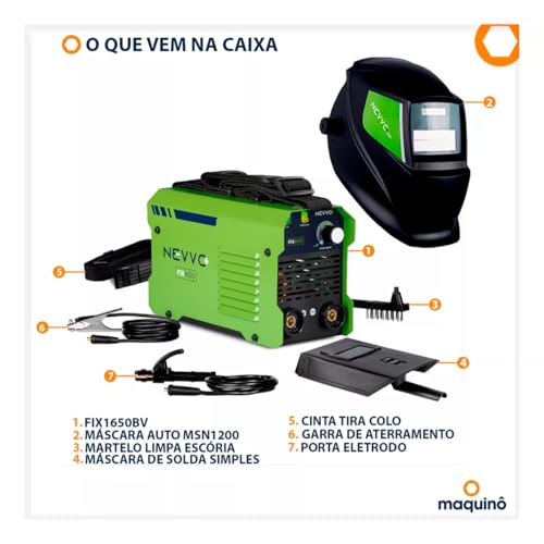 Máquina Inversora De Solda Fix1650 Bivolt 160a Mma Tig + Máscara De Solda Automática NEVVO