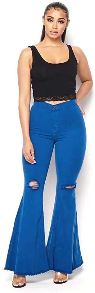 Women's Juniors Bell Bottom High Waist Fitted Denim Jeans