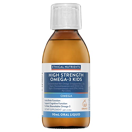 Ethical Nutrients High Strength Omega-3 Kids Liquid - Fish Oil For Kids Heart & Eye Health, Supports Cognitive Function - Orange Flavoured - 90mL