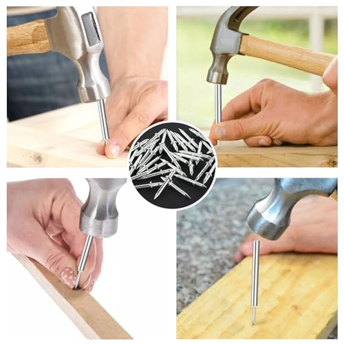 VMUTGA 200 Stück Doppelköpfige Nägel, Nahtloser Nagel mit Doppelköpfigem Sockelfaden Ohne Spuren Doppelkopf Sockelleisten Nägel Unsichtbare Sicherheitsschrauben mit 3 Hülsenwerkzeug für Home Deko