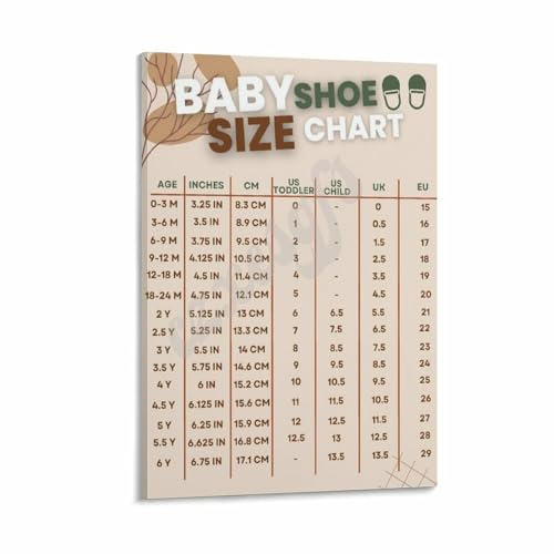 Baby Shoe Size Chart Poster Nursery Growth Chart Wall Art (2) Canvas for Bedroom Living Room Decor 20x30inch(50x75cm) Frame-style