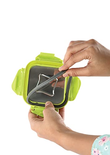 Image of STEELLOCK Smart Stainless Steel Tiffin Lunch Box Set for Kids and Adults - Airtight Leakproof Square Containers with Steel Lids - Green 250ml & 360ml - School & Office