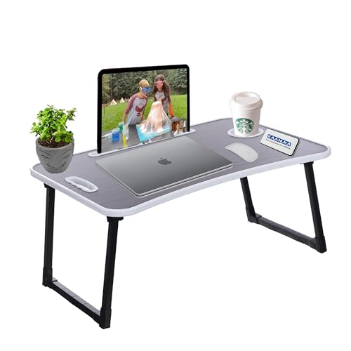 Kaanuka Foldable Laptop Table with Cup Holder I Tablet/Mobile Holder I Study Table I Breakfast Table, Multipurpose Round Edges for Home & Office Use (Black)