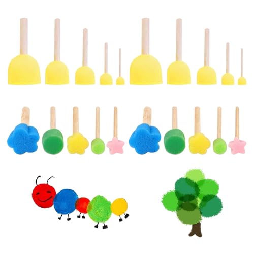 20PCS Sponge Brushes, Foam Brushes, Round Sponge Stippler Paint Tools, Paint Sponges Brush with Wooden Handle for Graffiti, Diy, Crafts