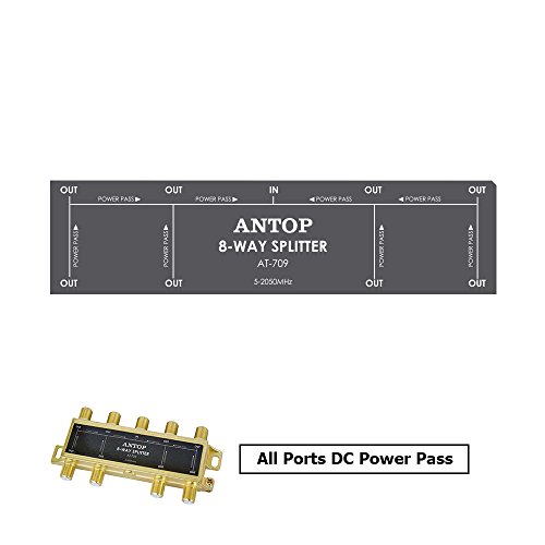 Antop Antenna Splitter,Coaxial Splitter 8 Way 2Ghz- 5-2050Mhz Low Insertion Loss Rf Splitter For Tv And Satellite 18K Gold-Plated Chassis All Port Dc Power Passing #TOP2