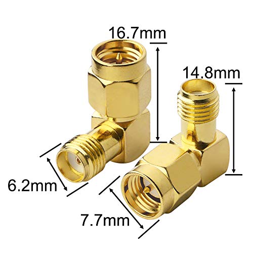 Adaptador SMA macho para fêmea ângulo reto 90 graus banhado a ouro contatos pacote com 4