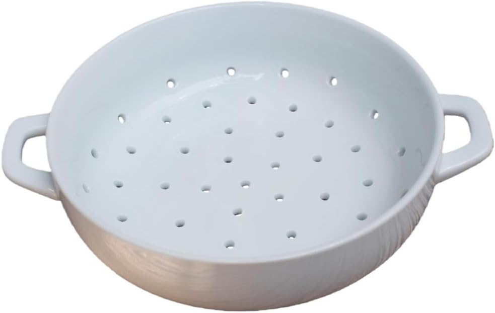 Ceramic Porcelain Colander Kitchen Strainer Bowl for Vegetable Fruit Kitchen Tool,White,With handle,8×2.6 Inch,Pack of 1
