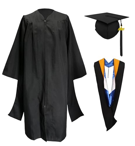 Herrenbek Graduation Master Cap Hood and Gown Master Regalia with Black 2024 2025 Tassel Unisex