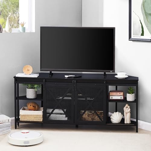 HOMISSUE Corner TV Stand for TVs Up to 60 Inch, TV Console Table with Storage Cabinets, Modern Corner TV Stand with Power Outlet, Industrial TV Stand with Sliding Door for Living Room, Bedroom - Image 4