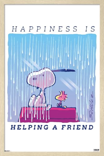 Trends International Peanuts: Comfort & Security - Happiness Is Wall Poster, 22.4L x 14.7W, Blonde Framed Version