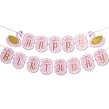 Pink Happy Birthday Banner Sign Swan Banner Golden Sparkle Birthday Party Supplies Nursery Hanging Decorations 15Pcs