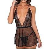 mjun Schöne Dessous Set Mode nachts & nbsp; underwäsche Ring reizvolle Unterwäsche Pajamas Spitze stahlhose Damen (Black, XXXL)