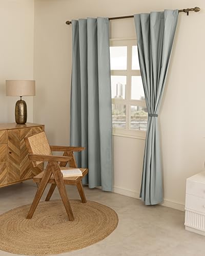 Image of THE LINEN COMPANY Cotton Curtains 7 Feet Long for Door, Solid Duck Canvas Curtains, 7ft Set of 2, Light Grey