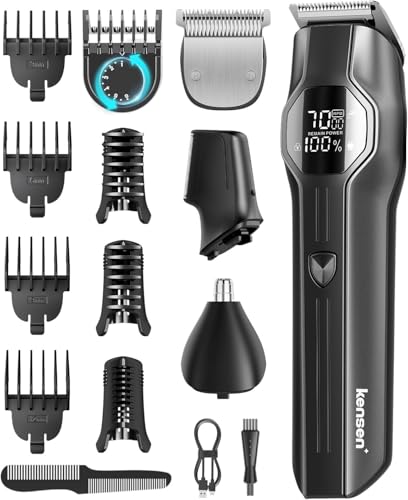 kensen Trimmer Barba Uomo Tutto in Uno, Trimmer Multistyle 12 in 1 210 Mins Autonomia Trimmer Corpo、Capelli、Naso Rasoio Barba Impermeabile IPX7 USB-C Display LED Per Testa Ai Piedi 6000/7000 giri/min