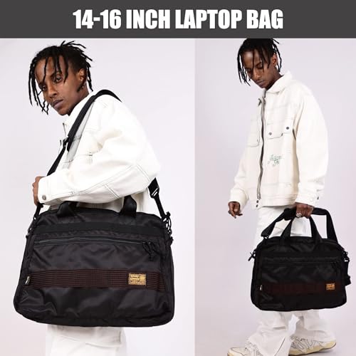 Image of Rough Enough 16 Inch Laptop Bag Briefcase with Shoulder Strap Cordura Black | Cordura fabric, YKK zippers, 8 pockets, padded laptop sleeve, detachable shoulder strap, lightweight for daily work or travel