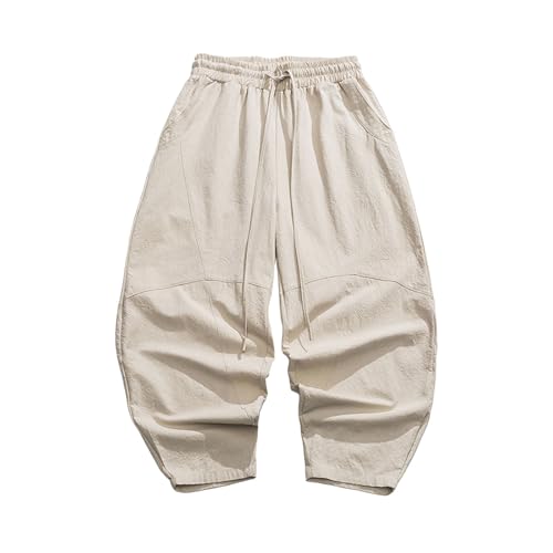 Pantalones de lino para hombre de corte holgado casual en color liso 4