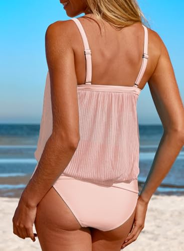 Summer Lovely Tankinis Set Striped Mesh Knotted Hem Tankini Swimsuit2