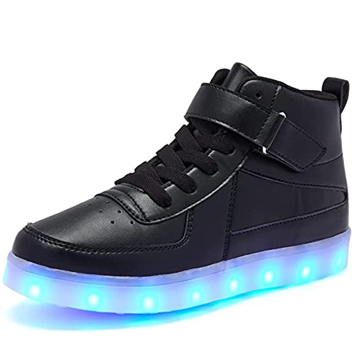 Sufuinu Kids Led Shoes USB Charging Light Up High Top Sneakers Novelty Shoe for Boys and Girls Child Unisex-Black, 1