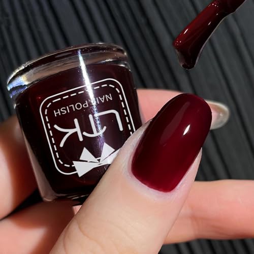 Burgundy Nail Varnish - Cherry Red Nail Polish Quick Dry - Long Lasting Wine Red Nail Polish - Breathable Dark Red Nail Varnish - Chip Resistant Non-Toxic for Women DIY Manicure