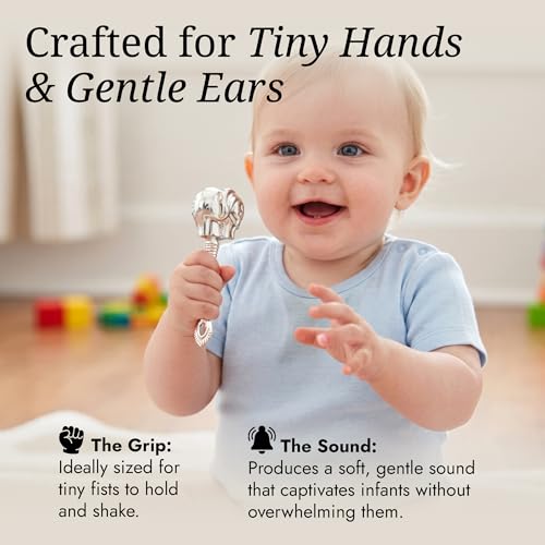 Image of Elephant Baby Rattle for Boy and Girl, 925 Sterling Silver, Newborn Gifts for Babies 0-12 Months, Non-Tarnishing, Beautiful Box Packaging, Custom Engraving Available