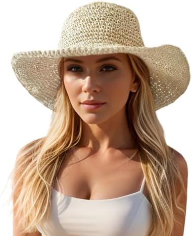 Floppy Big Beach Straw Hats for Women Foldable Summer Wide Brim P...