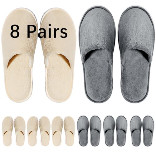 SENJUNSAFE 8 Pairs Guest Slippers Disposable For Guests Washable Reusable
