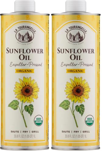 La Tourangelle, Organic High Oleic Sunflower Oil, Neutral Oil For Medium to High Heat Cooking and Skin Care, Non GMO, Pesticide and Chemical Free, 33.8 Fl Oz (Pack of 2)