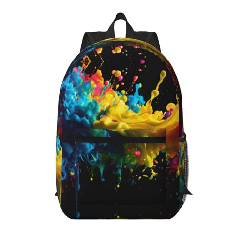 Mochila universitaria EdWal negra con estampado de pintura para portátil y libros
