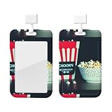 Porta badge con stampa cinematografica e popcorn, porta badge identificativo, targhetta per nome, cordino staccabile