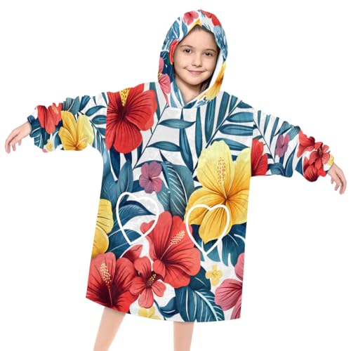 Pardick Wearable Blanket Hoodie for Kids, Glitter Flowers Fleece Sweatshirt Blanket Oversized Blanket Sweatshirt with Pocket Flannel Warm Hooded Blanket 6-10 Year Old Girl Boy Gift, One Size