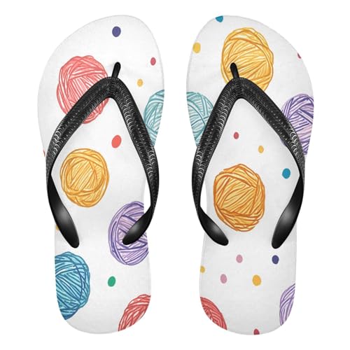CEBUGI Unisex Flip Flop -Flat Sandal -NonSlip Couple Slippers -Natural Rubber Foam Soles Ultimate Comfort and Durability for Indoor Outdoor|Colorful Yarn Balls