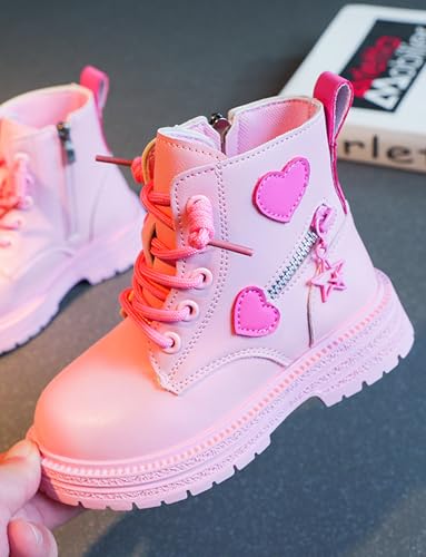 SEAUR Ankle Boots for Girls Retro Hearts Pattern Boots with Zipper Kids Non-slip Short Ankle Shoes Size 8-133