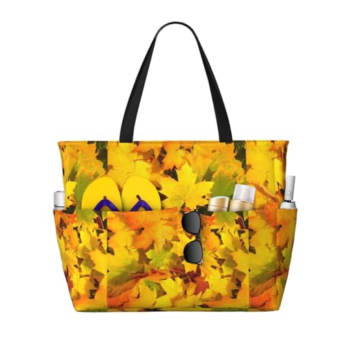 Sac de plage feuilles d'automne grand cabas pour week-end et mer