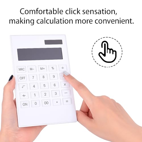 Image of Ultra Slim Desktop Basic Calculator ? Dual Power, Large Display, Soft Keypad, Lightweight & Portable ? Perfect for Office, School & Home Use (White)