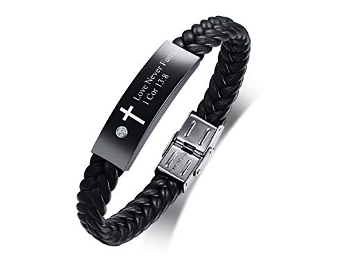 MPRAINBOW Christian Gifts for Men Women,Inspirational Religious Bracelets-Cross Jesus God Scripture Bracelet,Bible Verse Personalized Mantra Quotes Engraved Jewelry Braided Leather Cuff Bracelet