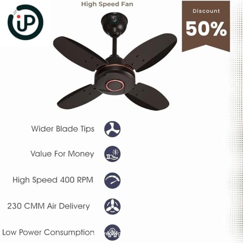 Image of Small Ceiling Fan, 4 Blade Indoor Fan High-Speed 2-Year Warranty Small Fan for Kitchen, Balcony & Small Room (24 Inch) (Pack of 1)