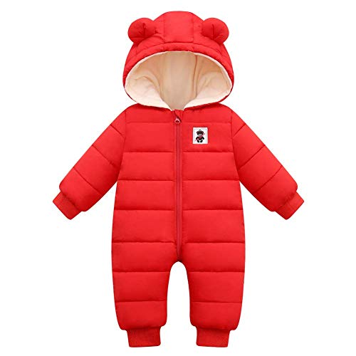 Image of CHAOJIESI Unisex Baby Snowsuit Infant Cute Bear Hooded Winter Warm Flannel Lining Romper