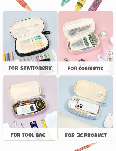 Image of SUNEE Cute Pencil Case, Large Pencil Pouch, Soft Corduroy Aesthetic Big Pencil Bag with Zipper, Kawaii Stationery Storage and Organizer, School Supplies for Teen and Adult, Boys&Girls, Coal Black