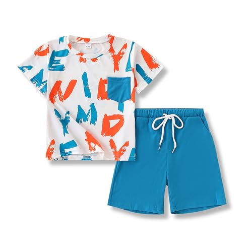 Image of Size 6-12 Years Boys Summer Fall Outfits Set 2PCS Short Sleeve T-Shirt & Shorts Sets Teen Fashion Clothing Sets