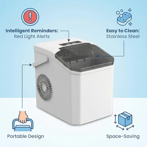 14KG/24H High Output Ice Maker, 2 Sizes Bullet Ice in 6 Mins, Portable Self-Cleaning Ice Machine with Handle for Kitchen Countertop, Party, Bar, RV, Boat, Caravan - Image 5