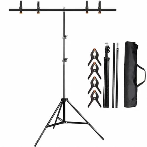 FANGCUU 背景スタンド T字型 150x200cm 強力クリップx4、キャリーバッグx1 付き 撮影 背景 スタンド 金属 製 三脚 支架 人物 商品 ビデオ撮影に対応 折りたたみ 調整 可能