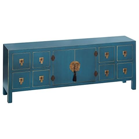 LOLAhome Mueble de TV Oriental Azul de Madera para salón Sol Naciente Cover