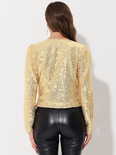 Allegra K Women's Halloween Sparkly Sequin Jacket Crop Open Front Long Sleeve Shiny Blazer4