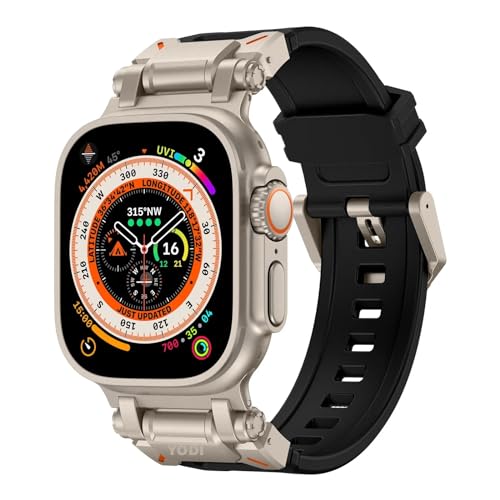 Image of YODI Armor Designed Strap Band Compatible with Apple Watch Ultra 2 Replacement Armour Band With Durable Metal Connector for iWatch Ultra Series 9 /8 /7 /6 /5 /4 /3 /2 /1 SE, 49 /45 /44 /42mm (BLACK)
