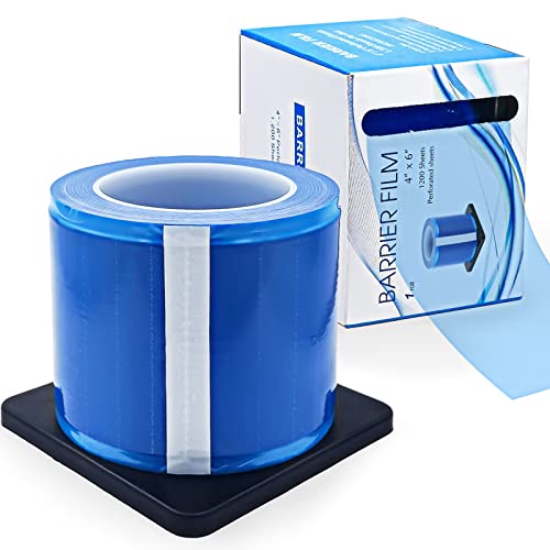 Dental Barrier Film Blue Tattoo Barrier Tape Roll With Dispenser Box, 4" X 6" Plastic Barrier Sheets For Dental Clinic, Tattoo - 1 Box Of 1200 Sheets #TOP16