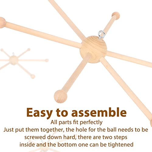 Miniatura 2 de Colgador de cuna de bebé con marco de madera, colgante móvil de madera de seis patas para colgar cajas de octavas, campanas, juguetes y decoración