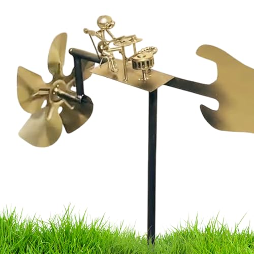 Molino de viento de metal hecho a mano, decoración de jardín de banda de rock, escultura de figuras de música percusionista para patio, césped y decoración de patio